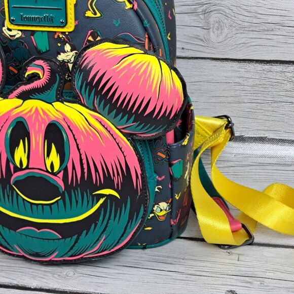 Loungefly Backpack Disney Parks Halloween 2023 Mickey Pumpkin Glows in the Dark - Picture 3 of 11